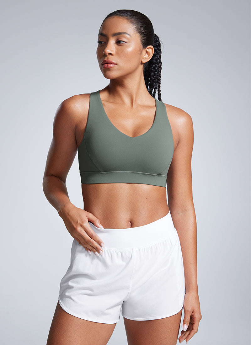 CRZ YOGA Butterbreeze Sujetador Deportivo con Escote en V y Tirantes Ajustables para Mujer Salvia gris