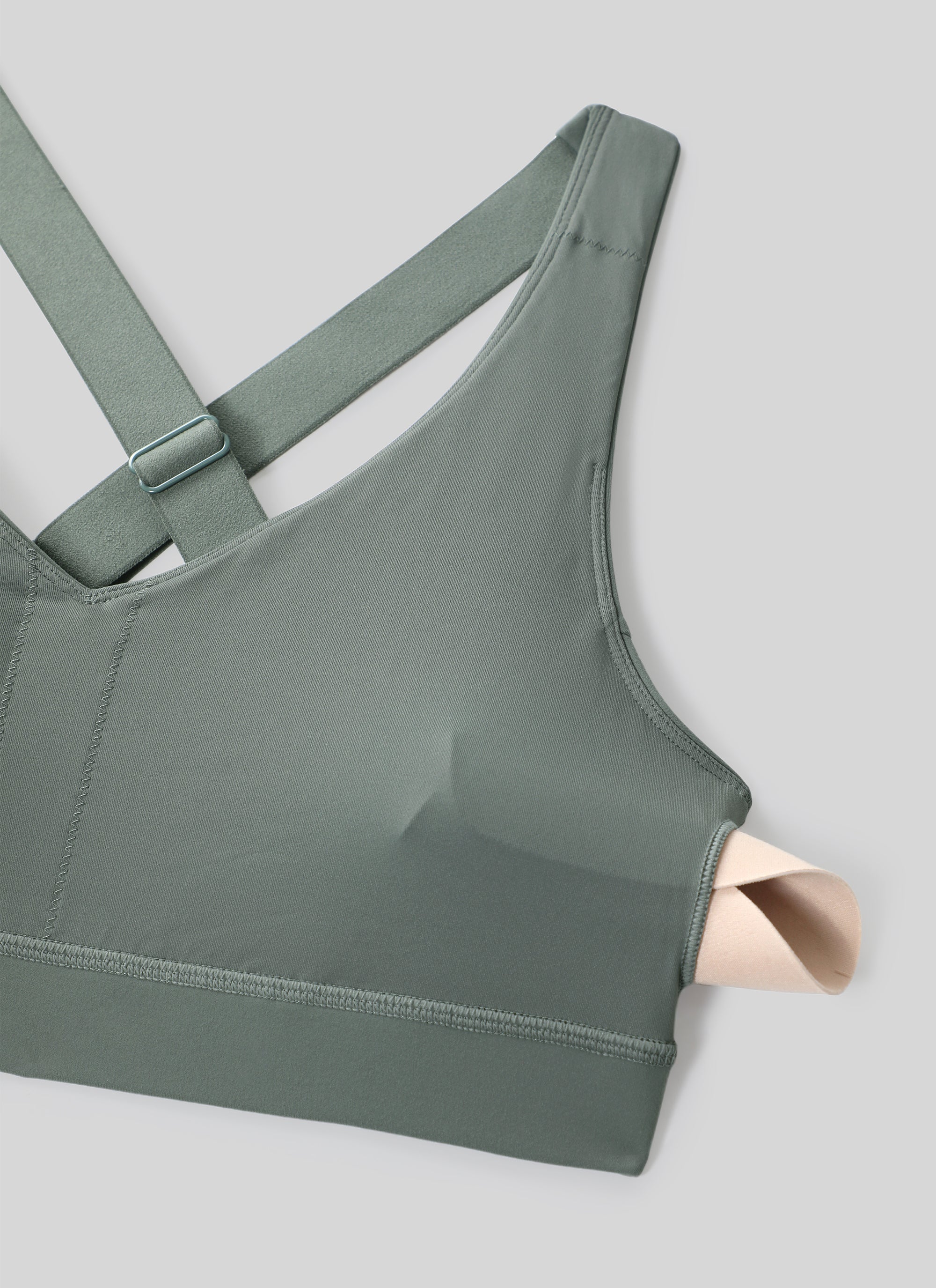 CRZ YOGA Butterbreeze Sujetador Deportivo con Escote en V y Tirantes Ajustables para Mujer Salvia gris