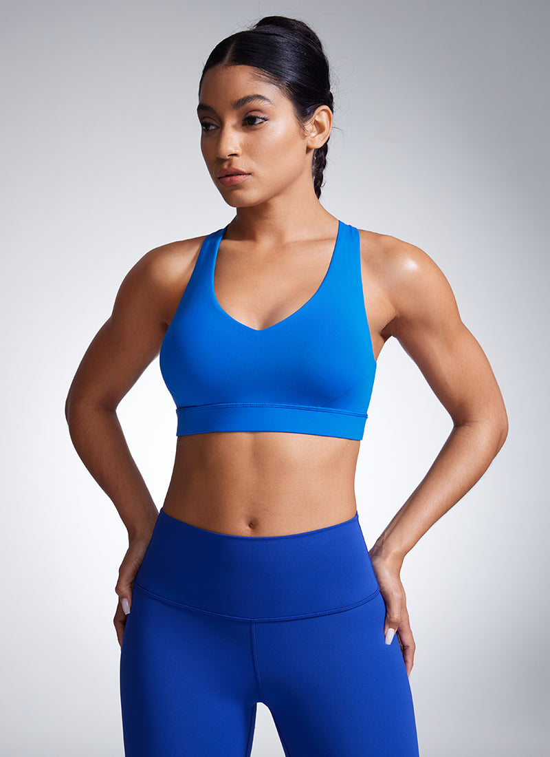 CRZ YOGA Butterbreeze Sujetador Deportivo con Escote en V y Tirantes Ajustables para Mujer Azul Destello
