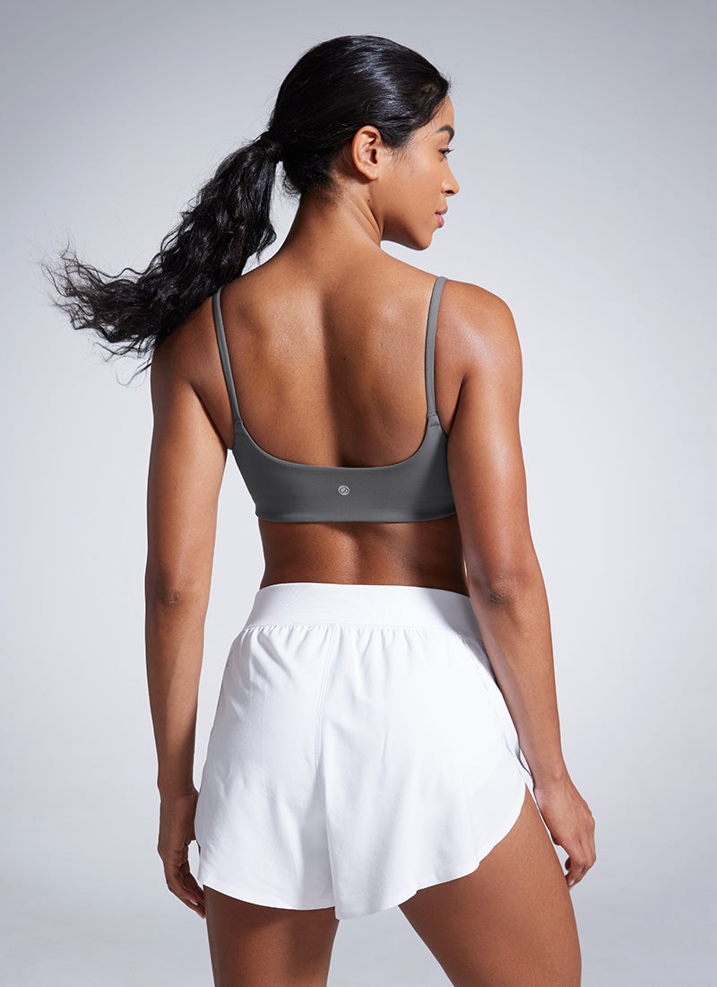 CRZ YOGA Butterbreeze Sujetador Deportivo con Tirantes Finos y Escote Redondo para Mujer Lava Humo Gris