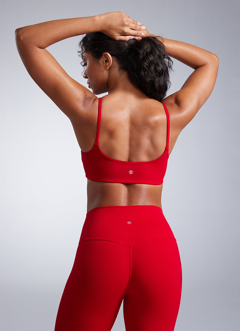 CRZ YOGA Butterbreeze Sujetador Deportivo con Tirantes Finos y Escote Redondo para Mujer Chile Rojo