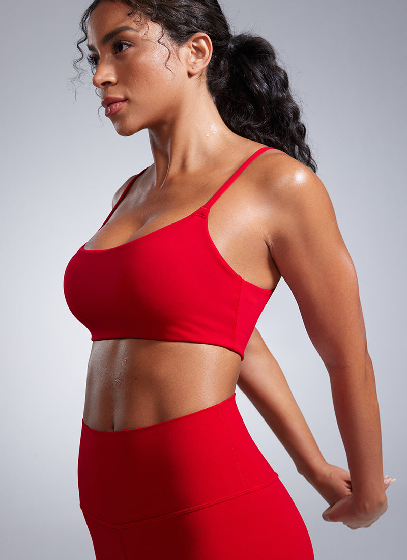 CRZ YOGA Butterbreeze Sujetador Deportivo con Tirantes Finos y Escote Redondo para Mujer Chile Rojo