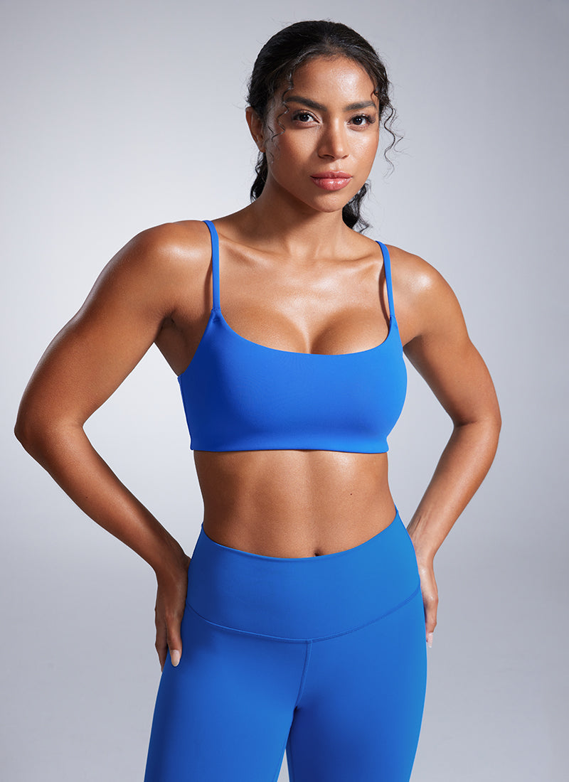 CRZ YOGA Butterbreeze Sujetador Deportivo con Tirantes Finos y Escote Redondo para Mujer Azul Destello