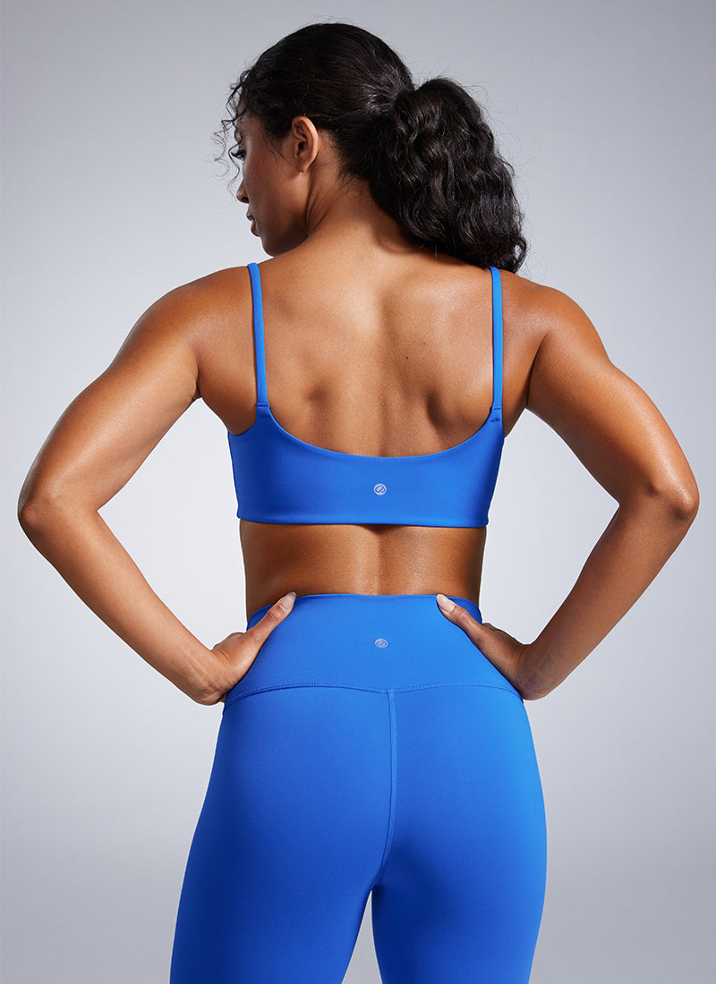CRZ YOGA Butterbreeze Sujetador Deportivo con Tirantes Finos y Escote Redondo para Mujer Azul Destello