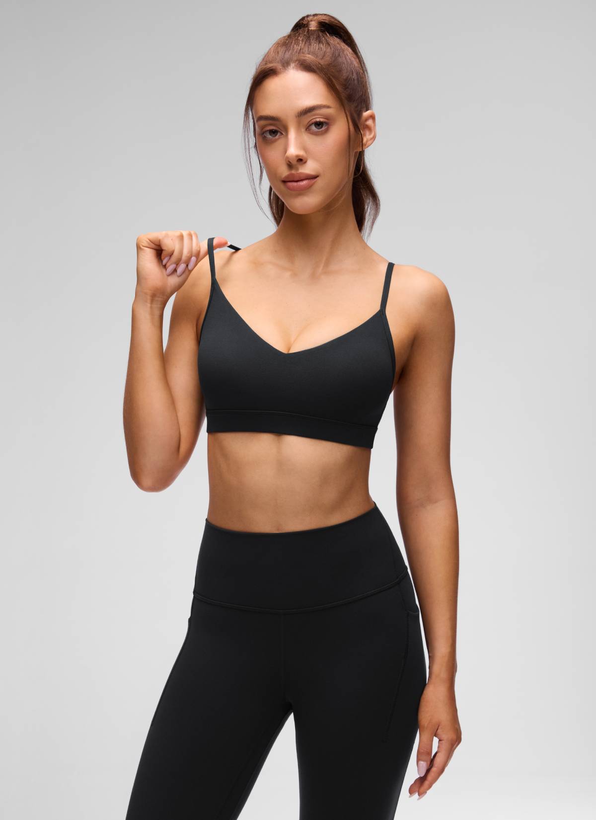 CRZ YOGA Butterluxe Sujetador con Cuello en V y Tirantes Espagueti para Mujer Negro
