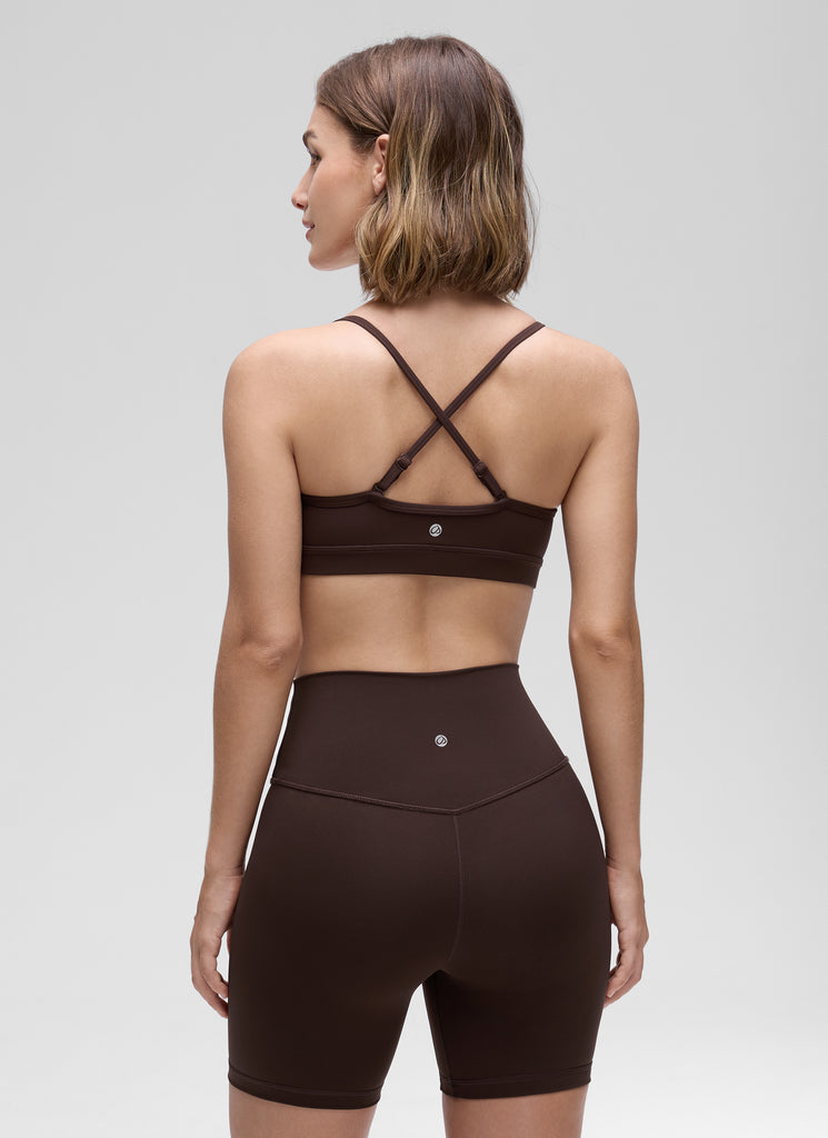 CRZ YOGA Butterluxe Sujetador con Cuello en V y Tirantes Espagueti para Mujer Marrón Fudge Caliente