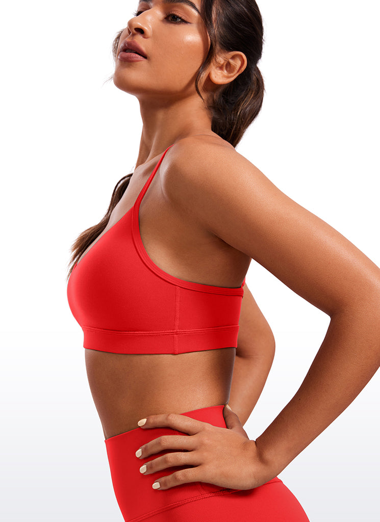CRZ YOGA Butterluxe Sujetador con Cuello en V y Tirantes Espagueti para Mujer Rojo Profundo