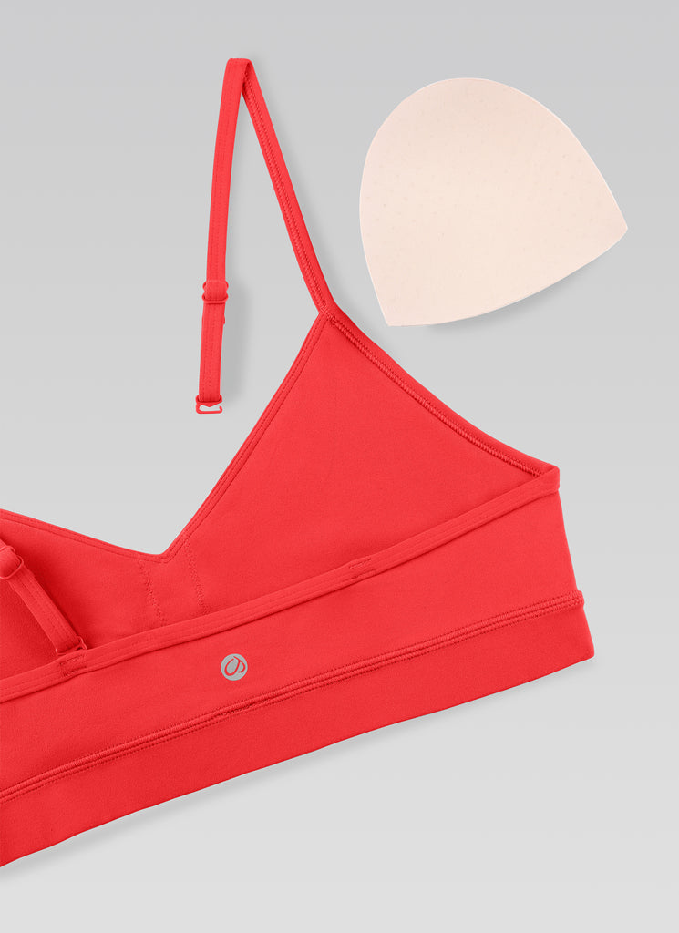 CRZ YOGA Butterluxe Sujetador con Cuello en V y Tirantes Espagueti para Mujer Rojo Profundo