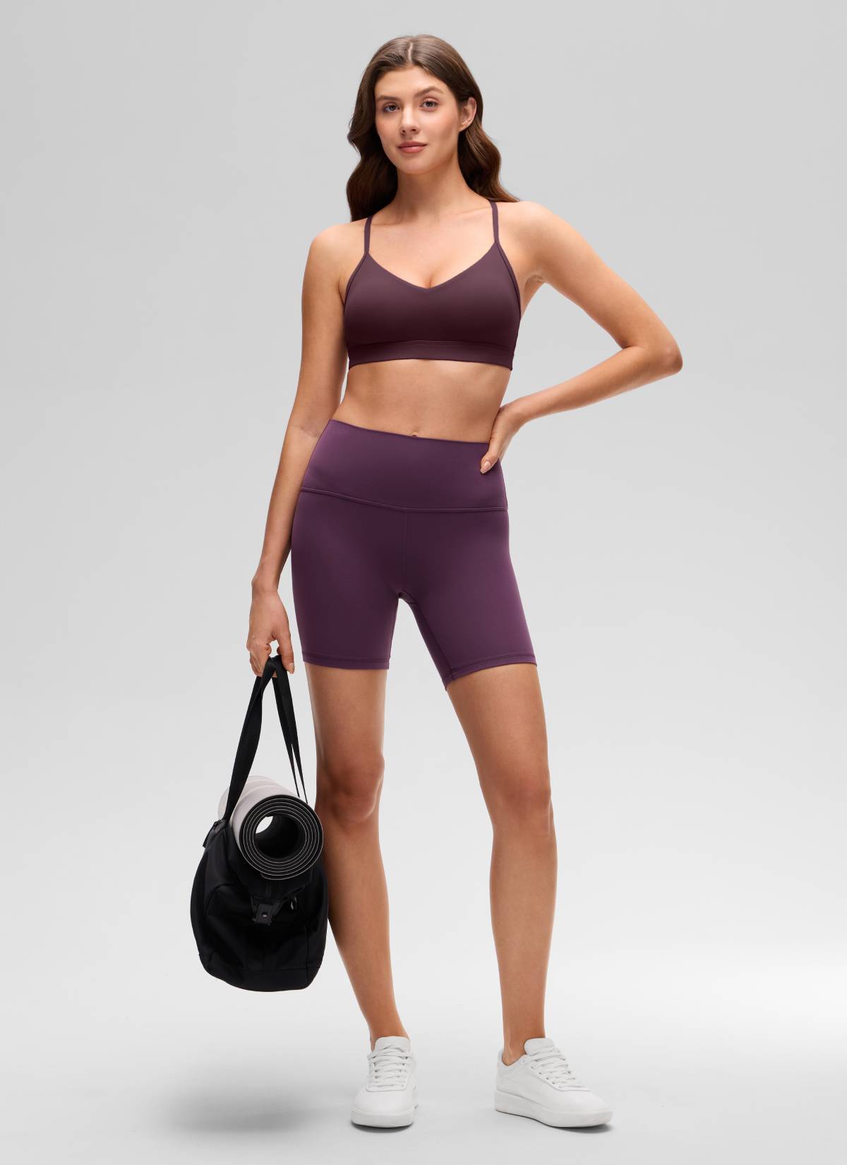 CRZ YOGA Butterluxe Sujetador con Cuello en V y Tirantes Espagueti para Mujer Ciruela madura