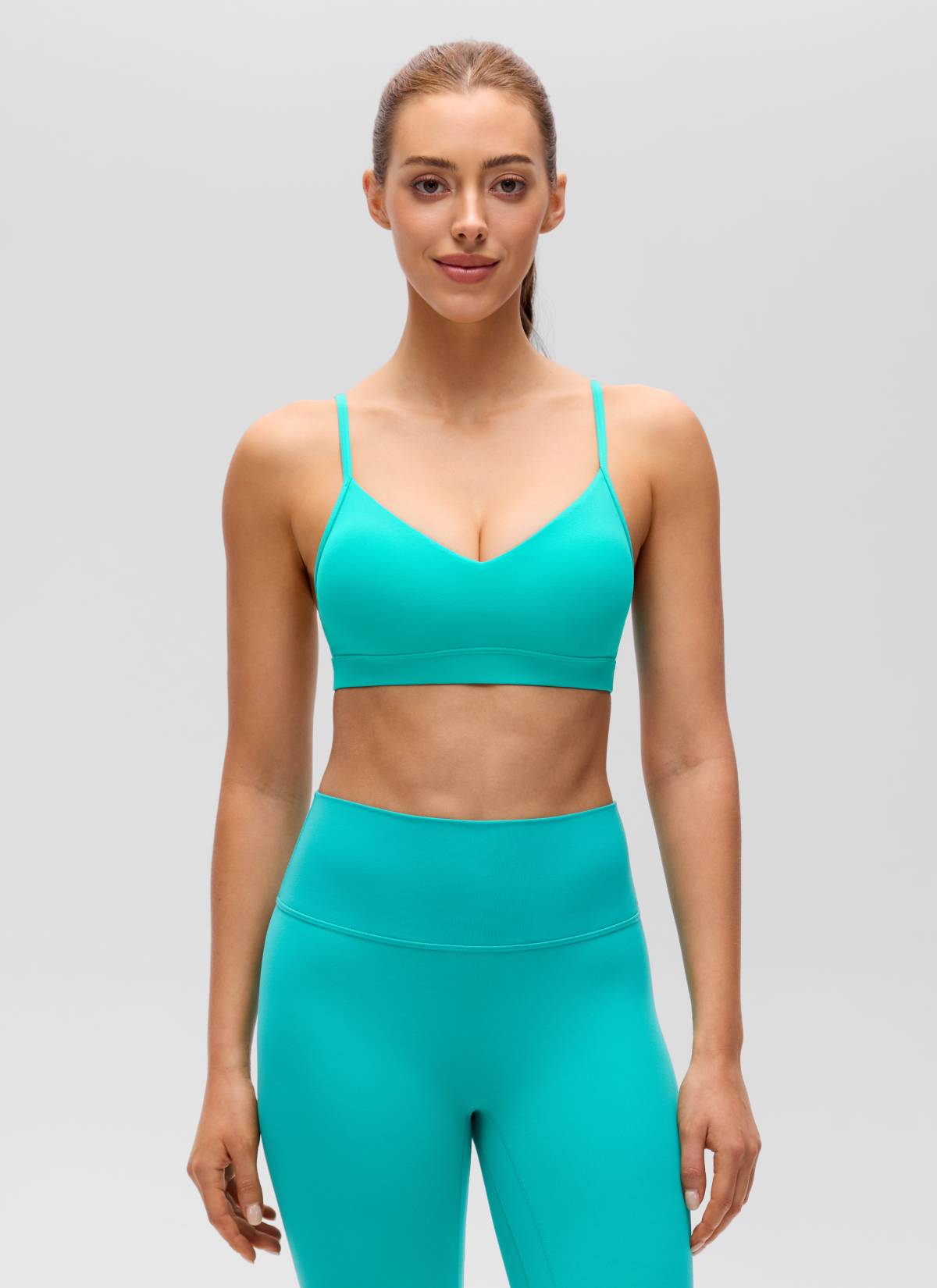 CRZ YOGA Butterluxe Sujetador con Cuello en V y Tirantes Espagueti para Mujer Trópicos Teal