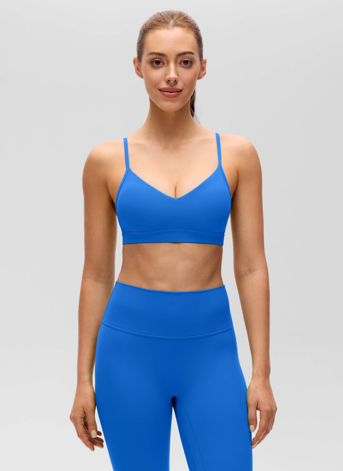 CRZ YOGA Butterluxe Sujetador con Cuello en V y Tirantes Espagueti para Mujer Azul Destello