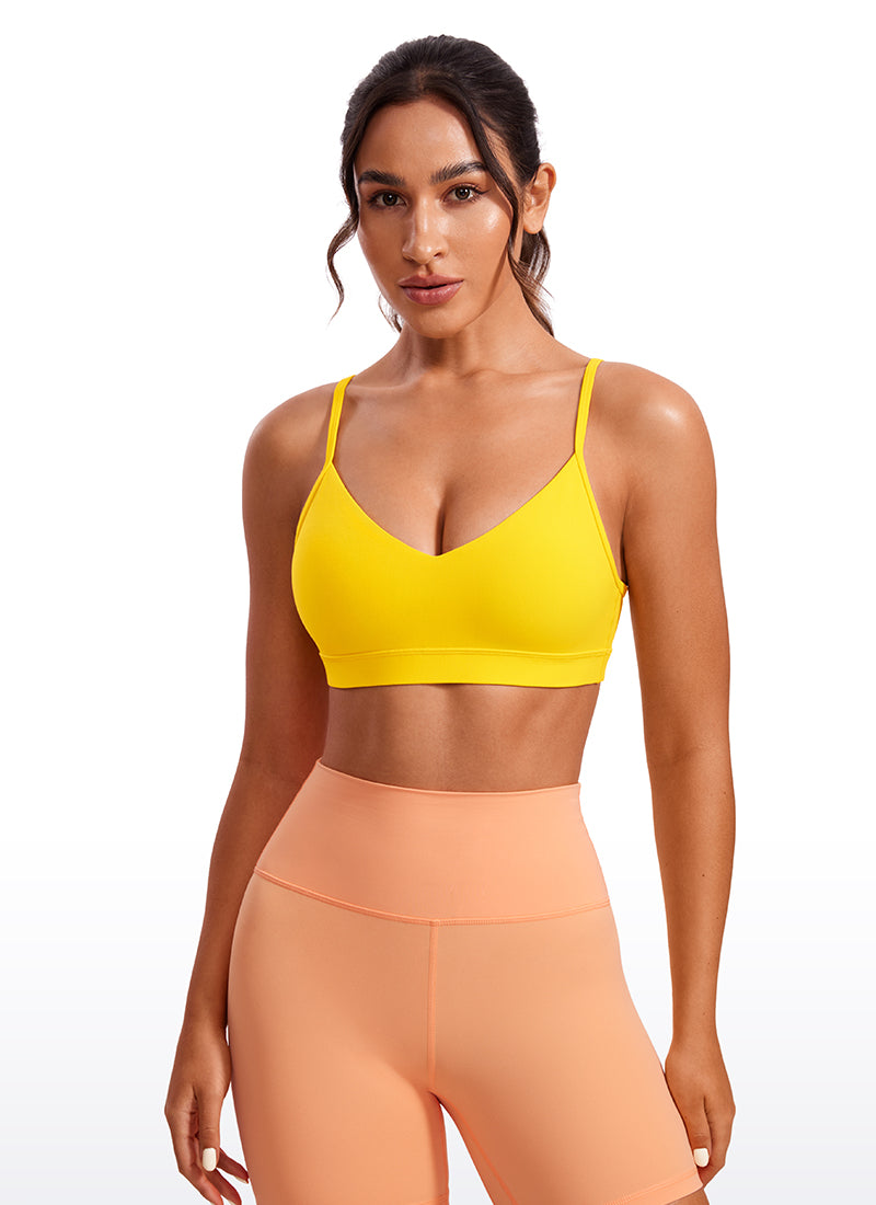 CRZ YOGA Butterluxe Sujetador con Cuello en V y Tirantes Espagueti para Mujer Amarillo Alta Visibilidad