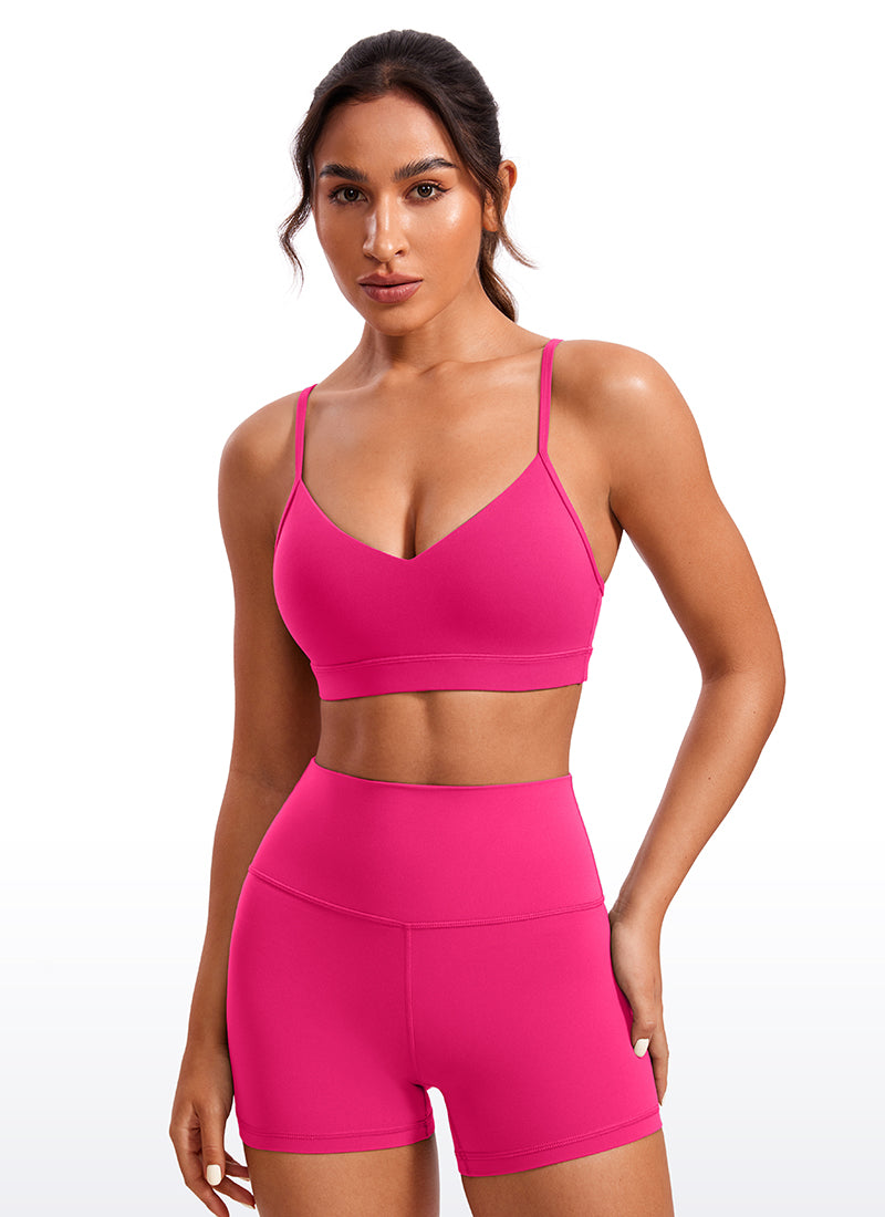 CRZ YOGA Butterluxe Sujetador con Cuello en V y Tirantes Espagueti para Mujer Granito Rosa