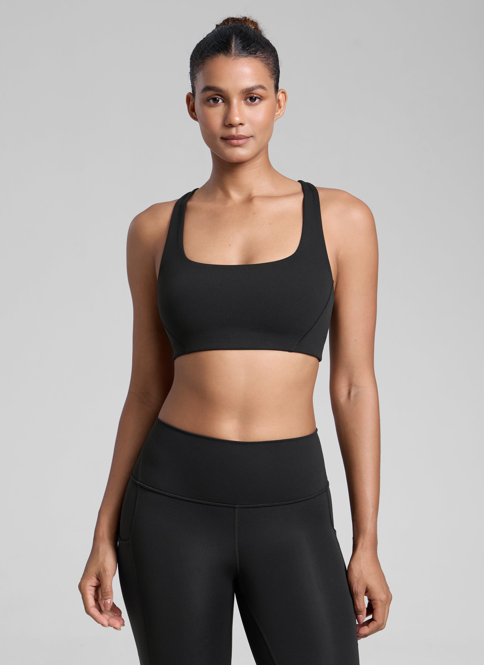 CRZ YOGA Butterlift Sujetador Deportivo con Escote Cuadrado y Doble Capa para Mujer Negro