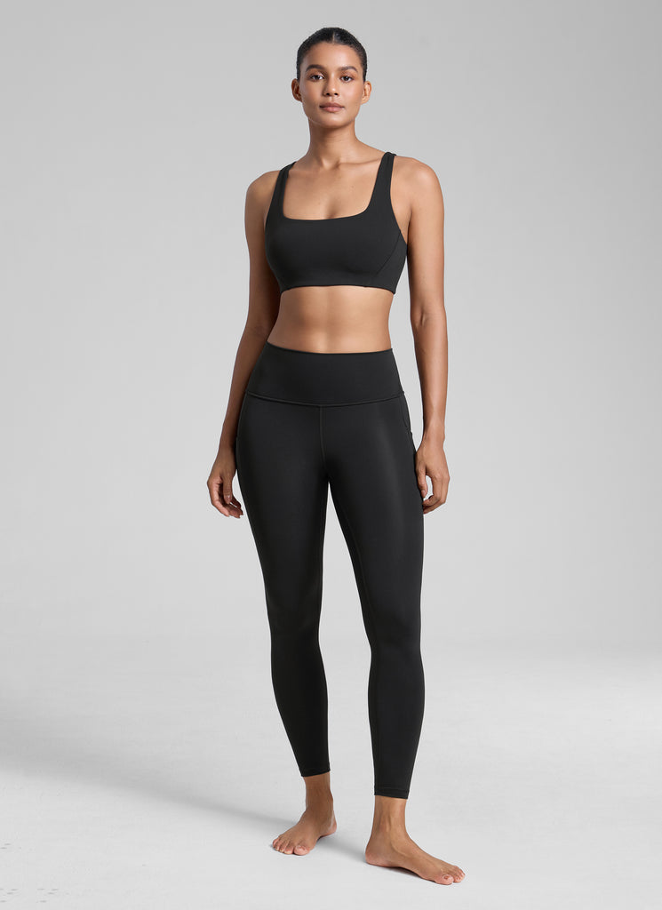 CRZ YOGA Butterlift Sujetador Deportivo con Escote Cuadrado y Doble Capa para Mujer Negro