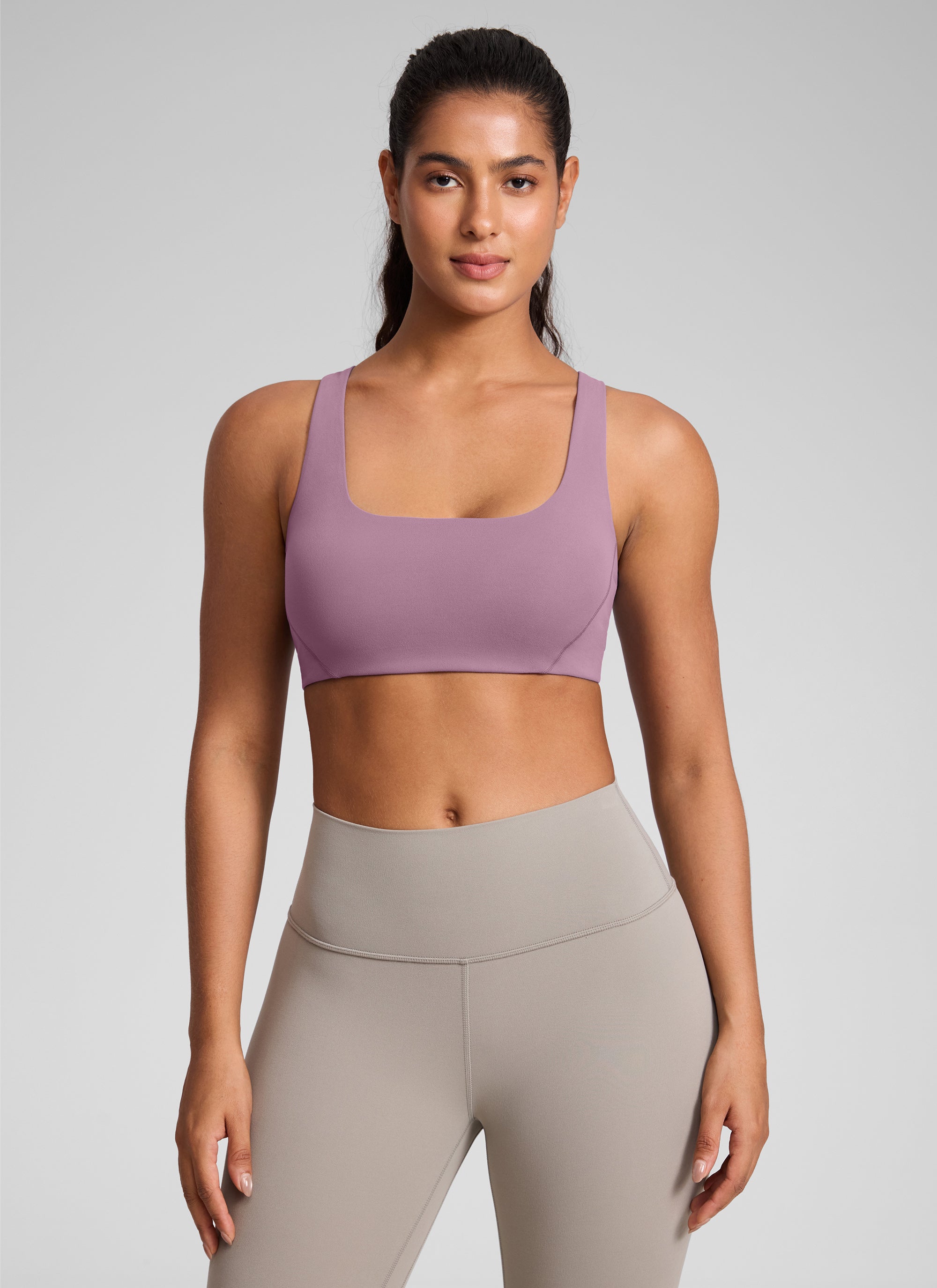 CRZ YOGA Butterlift Sujetador Deportivo con Escote Cuadrado y Doble Capa para Mujer Lavanda claro
