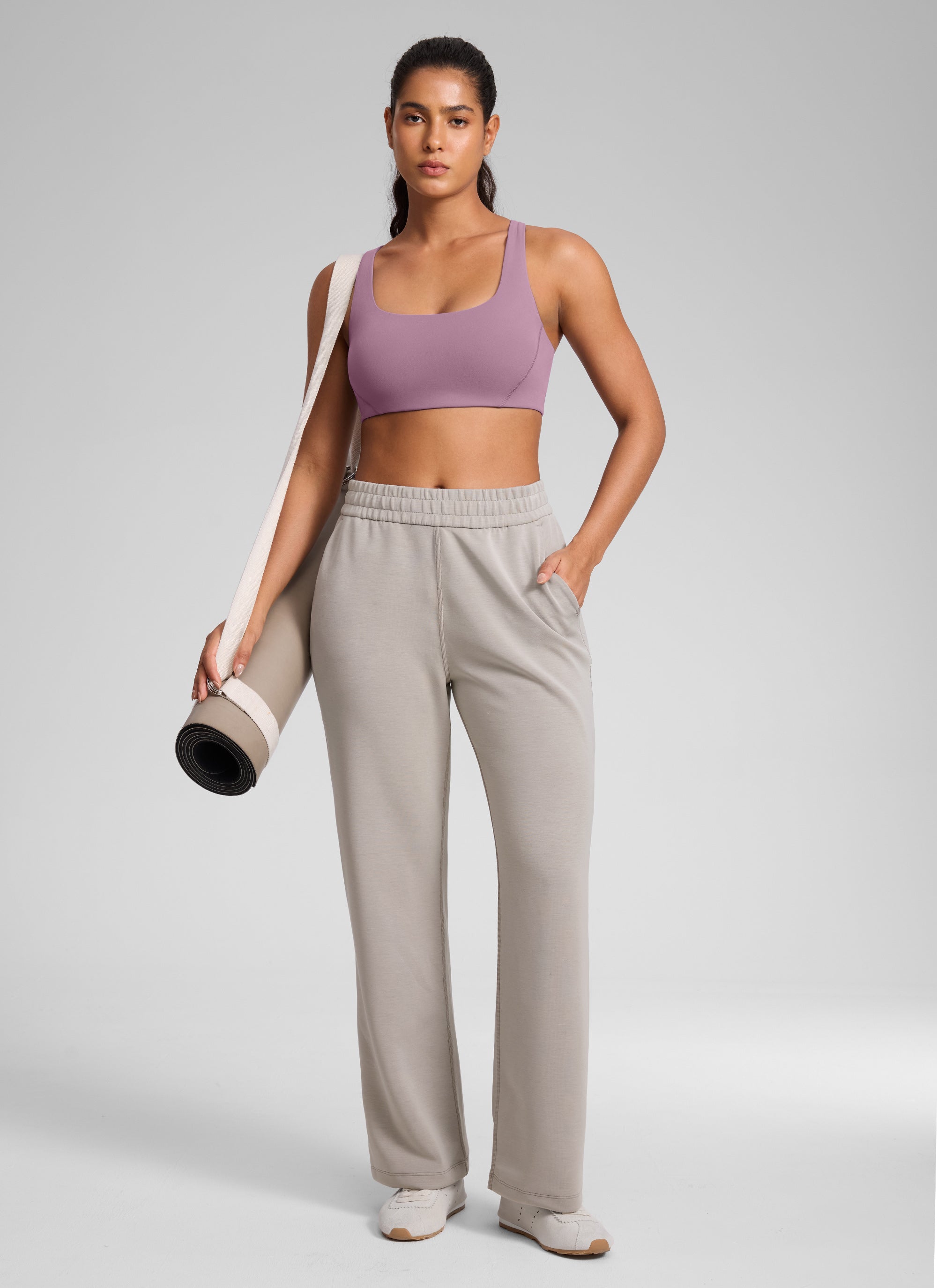 CRZ YOGA Butterlift Sujetador Deportivo con Escote Cuadrado y Doble Capa para Mujer Lavanda claro