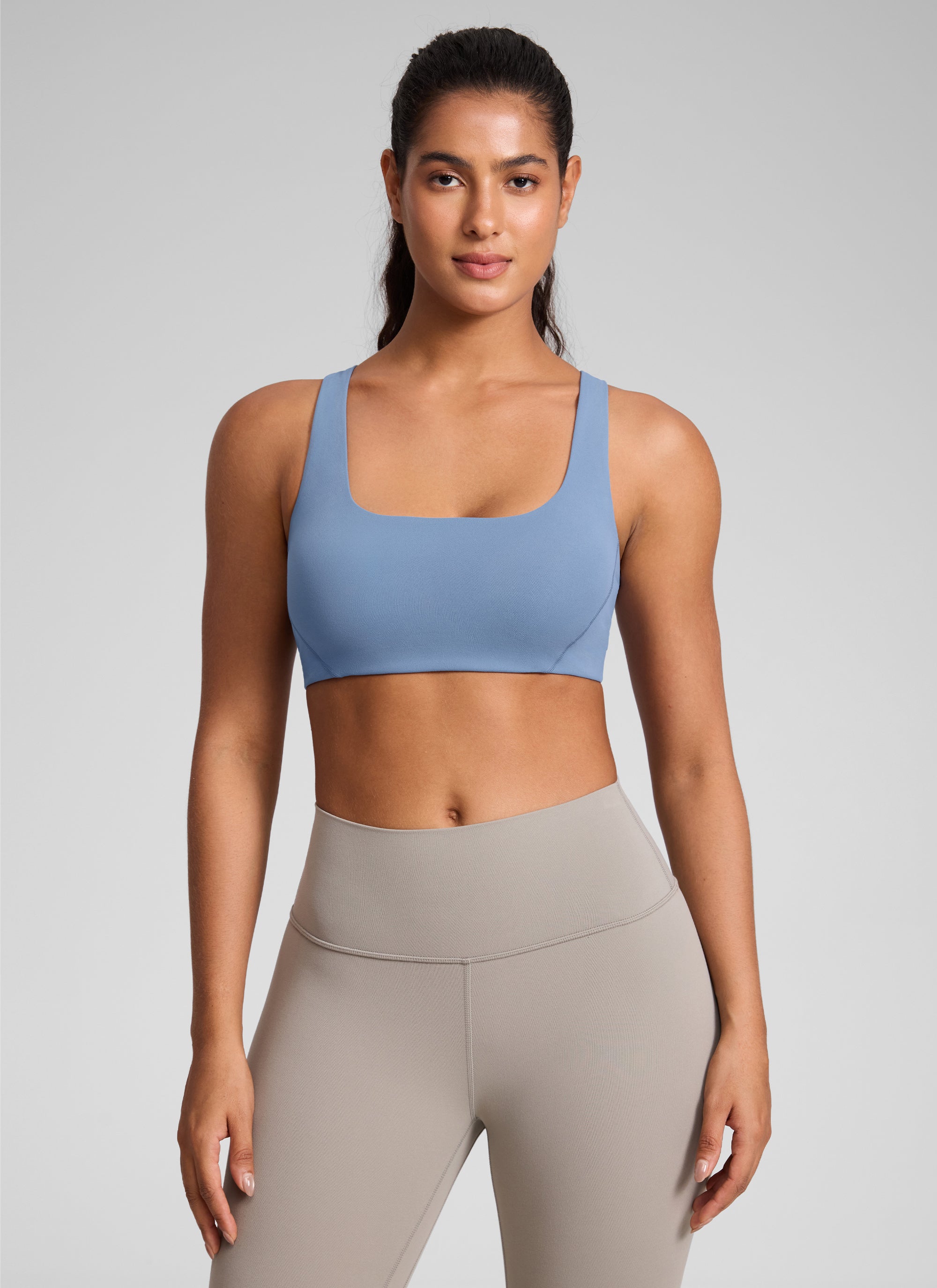 CRZ YOGA Butterlift Sujetador Deportivo con Escote Cuadrado y Doble Capa para Mujer Denim lavado