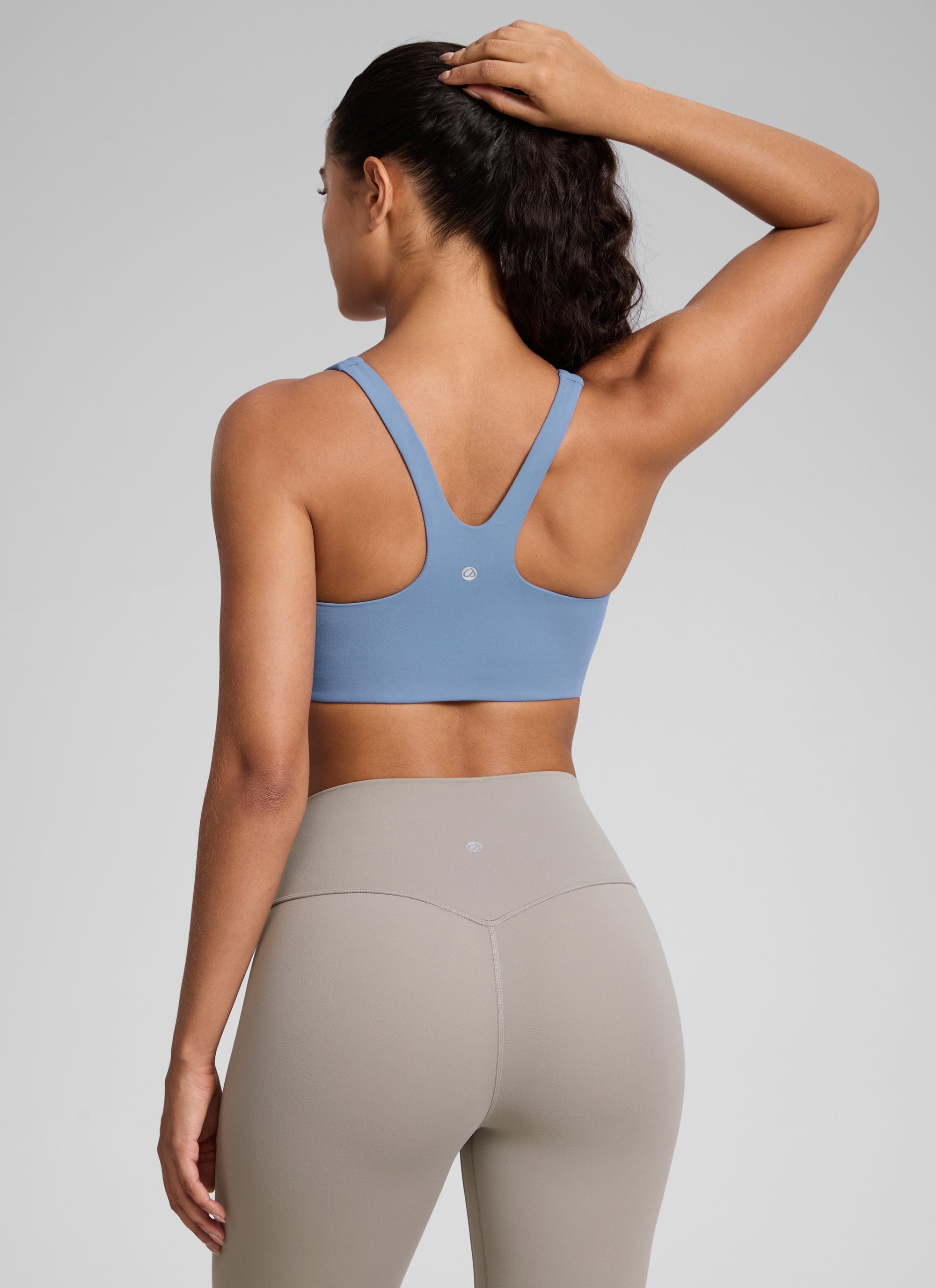 CRZ YOGA Butterlift Sujetador Deportivo con Escote Cuadrado y Doble Capa para Mujer Denim lavado