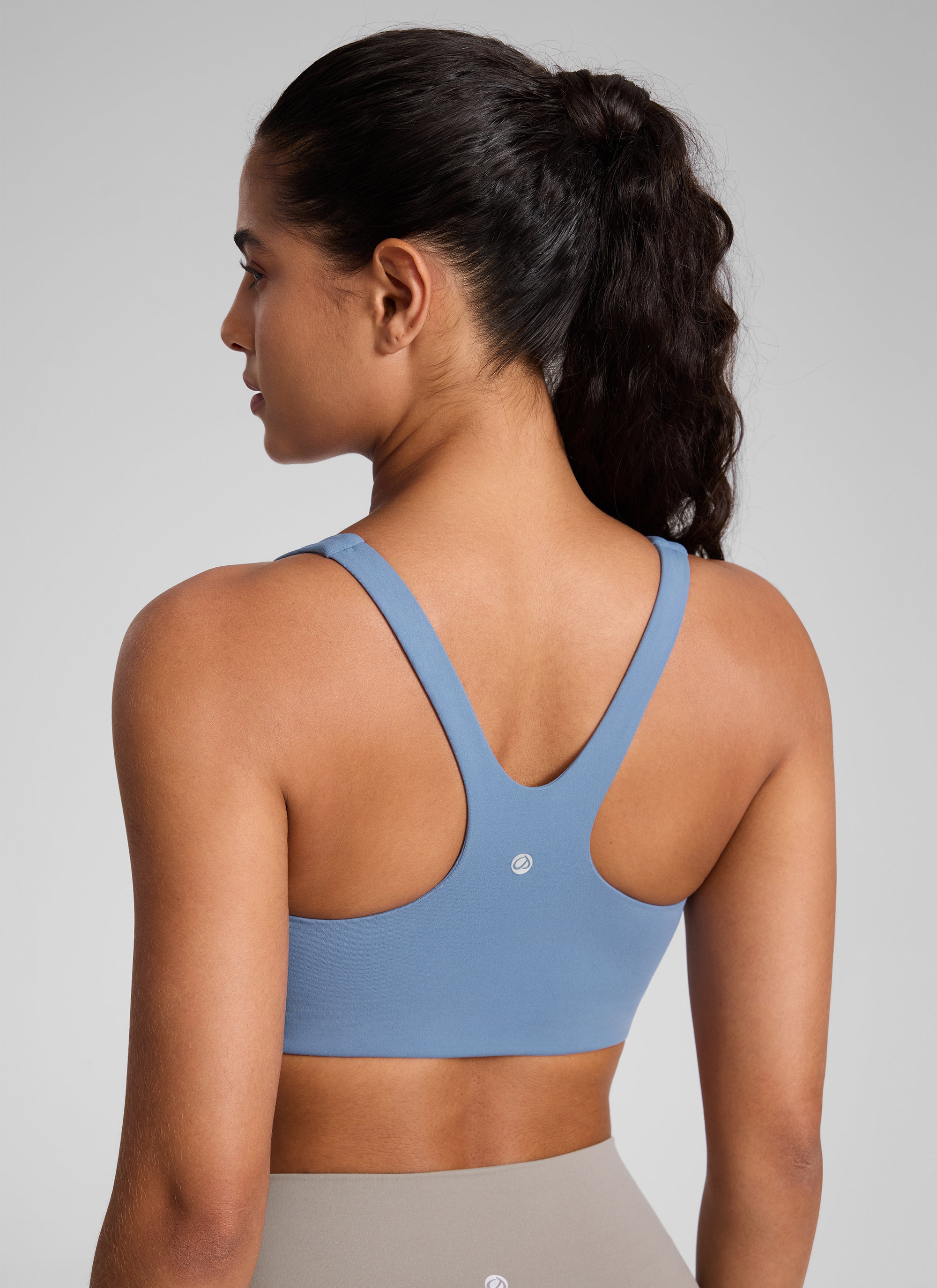 CRZ YOGA Butterlift Sujetador Deportivo con Escote Cuadrado y Doble Capa para Mujer Denim lavado