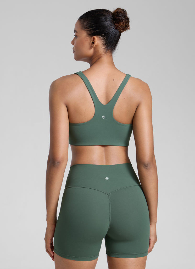 CRZ YOGA Butterlift Sujetador Deportivo con Escote Cuadrado y Doble Capa para Mujer Verde Bosque Oscuro