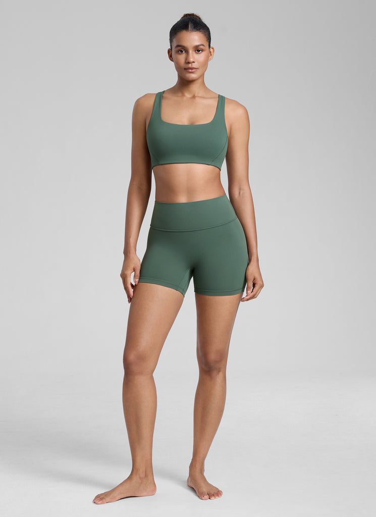 CRZ YOGA Butterlift Sujetador Deportivo con Escote Cuadrado y Doble Capa para Mujer Verde Bosque Oscuro