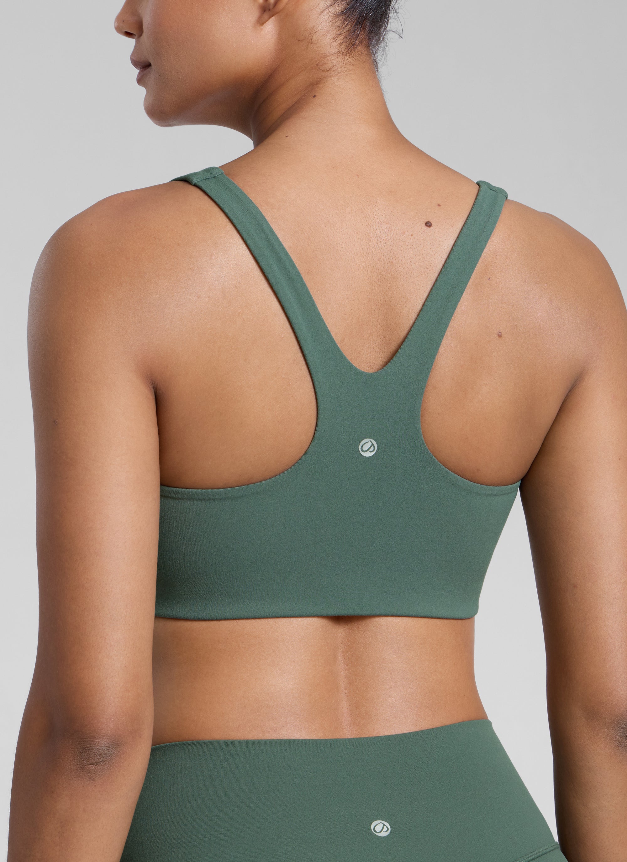 CRZ YOGA Butterlift Sujetador Deportivo con Escote Cuadrado y Doble Capa para Mujer Verde Bosque Oscuro