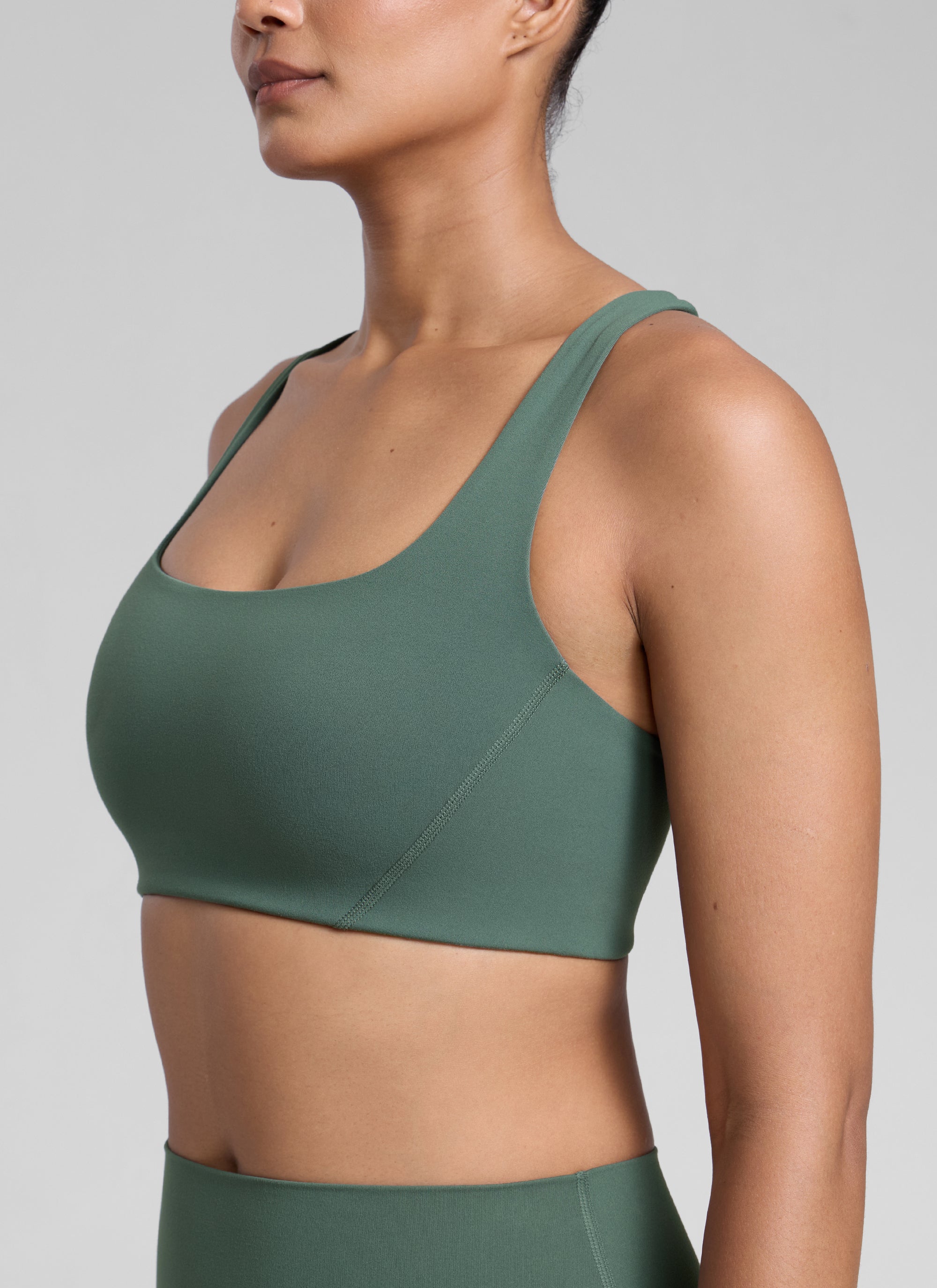 CRZ YOGA Butterlift Sujetador Deportivo con Escote Cuadrado y Doble Capa para Mujer Verde Bosque Oscuro