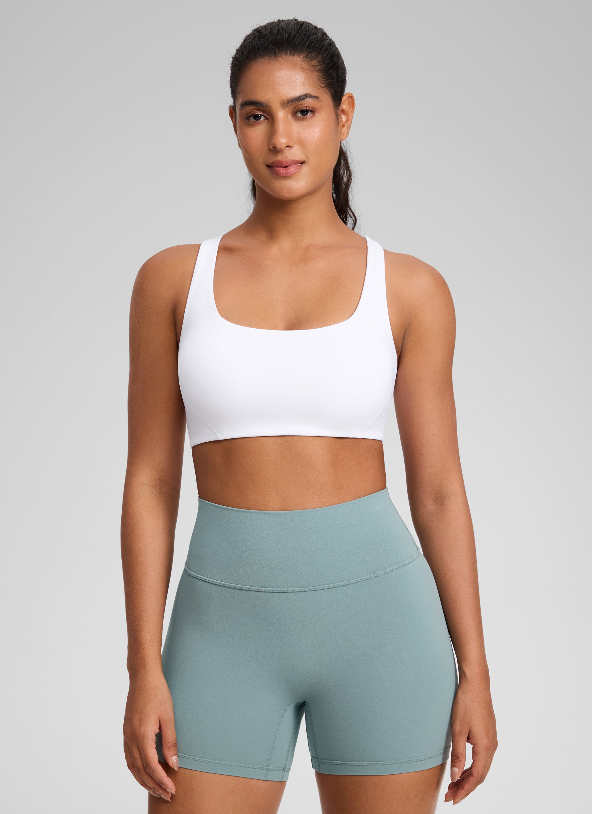 CRZ YOGA Butterlift Sujetador Deportivo con Escote Cuadrado y Doble Capa para Mujer blanco @model_info:C