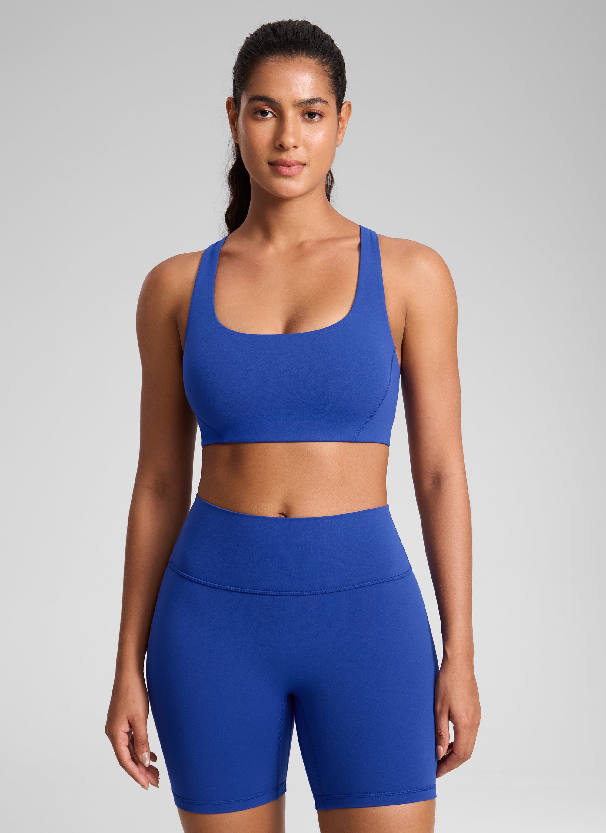 CRZ YOGA Butterlift Sujetador Deportivo con Escote Cuadrado y Doble Capa para Mujer Azul Ondulante