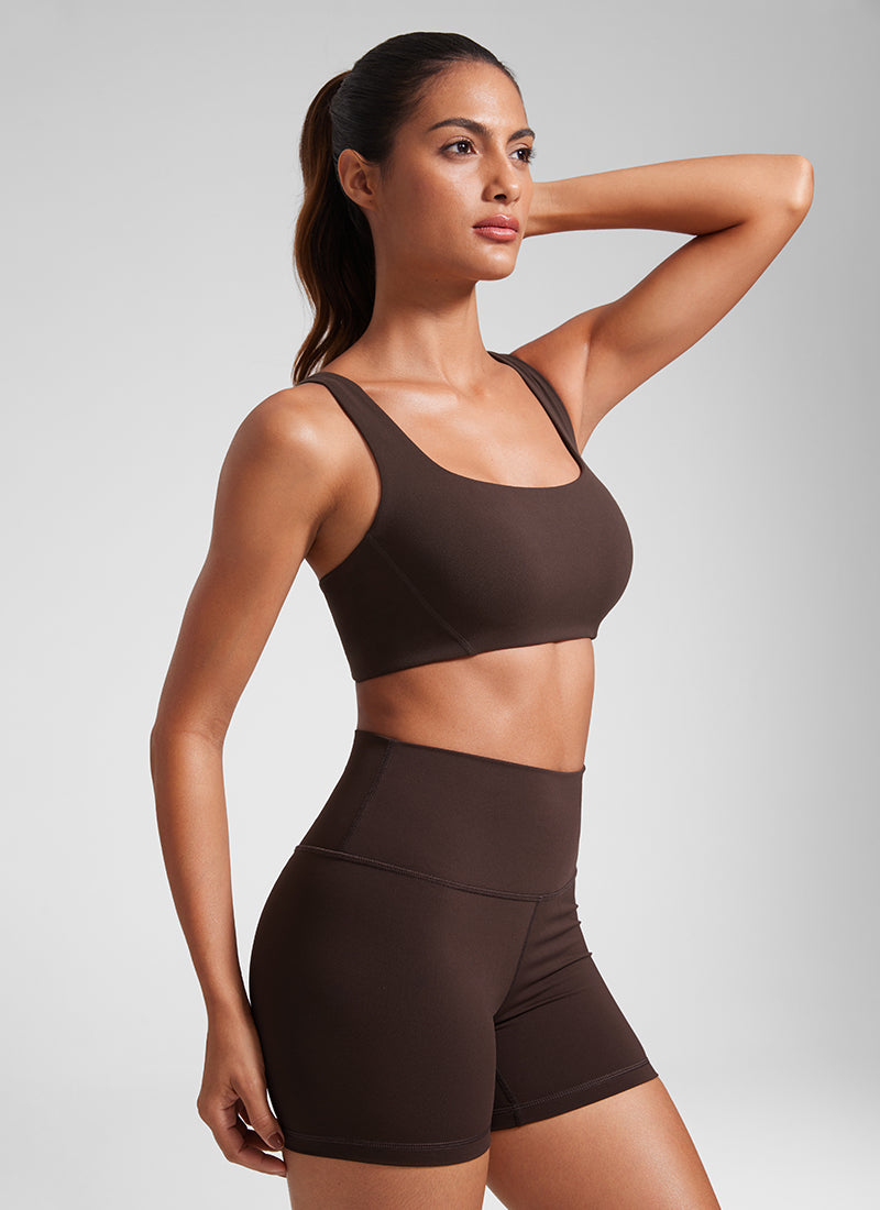 CRZ YOGA Butterlift Sujetador Deportivo con Escote Cuadrado y Doble Capa para Mujer Marrón Fudge Caliente