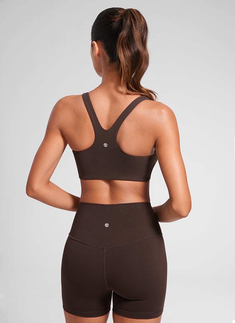 CRZ YOGA Butterlift Sujetador Deportivo con Escote Cuadrado y Doble Capa para Mujer Marrón Fudge Caliente