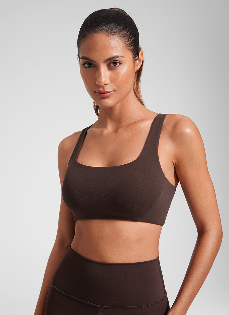 CRZ YOGA Butterlift Sujetador Deportivo con Escote Cuadrado y Doble Capa para Mujer Marrón Fudge Caliente
