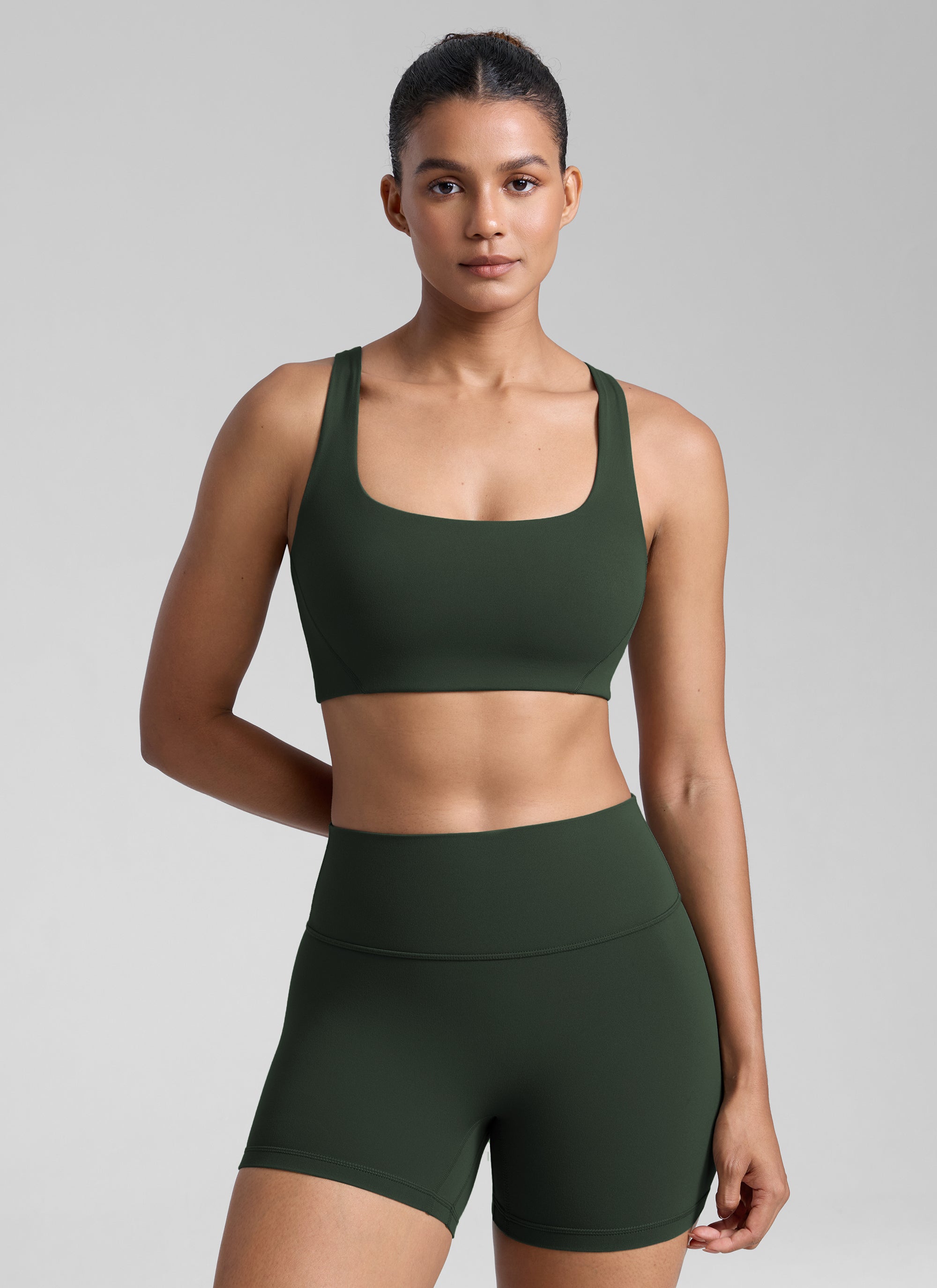 CRZ YOGA Butterlift Sujetador Deportivo con Escote Cuadrado y Doble Capa para Mujer Leyenda Verde