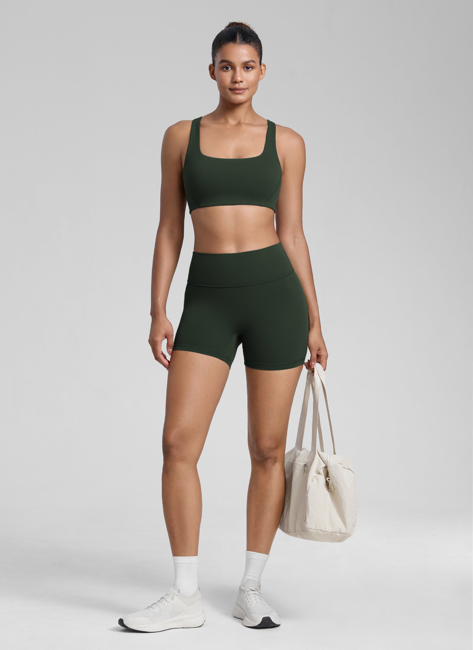 CRZ YOGA Butterlift Sujetador Deportivo con Escote Cuadrado y Doble Capa para Mujer Leyenda Verde