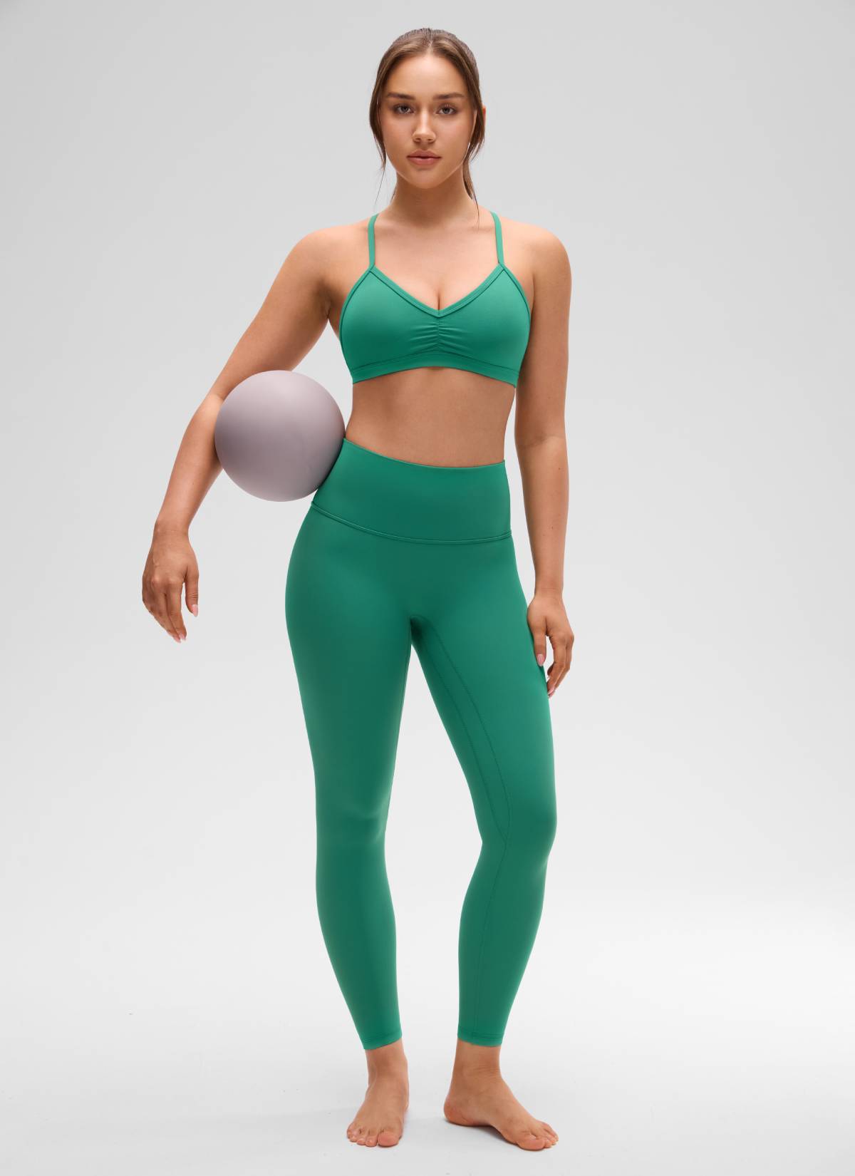 CRZ YOGA Sujetador Deportivo con Acolchado y Ruched en V para Mujer Verde Cascadia