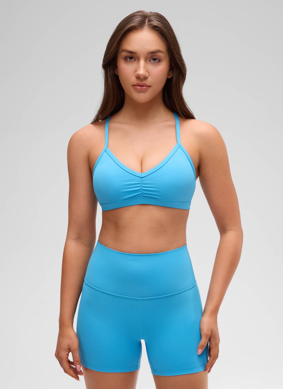 CRZ YOGA Sujetador Deportivo con Acolchado y Ruched en V para Mujer Kayak Azul