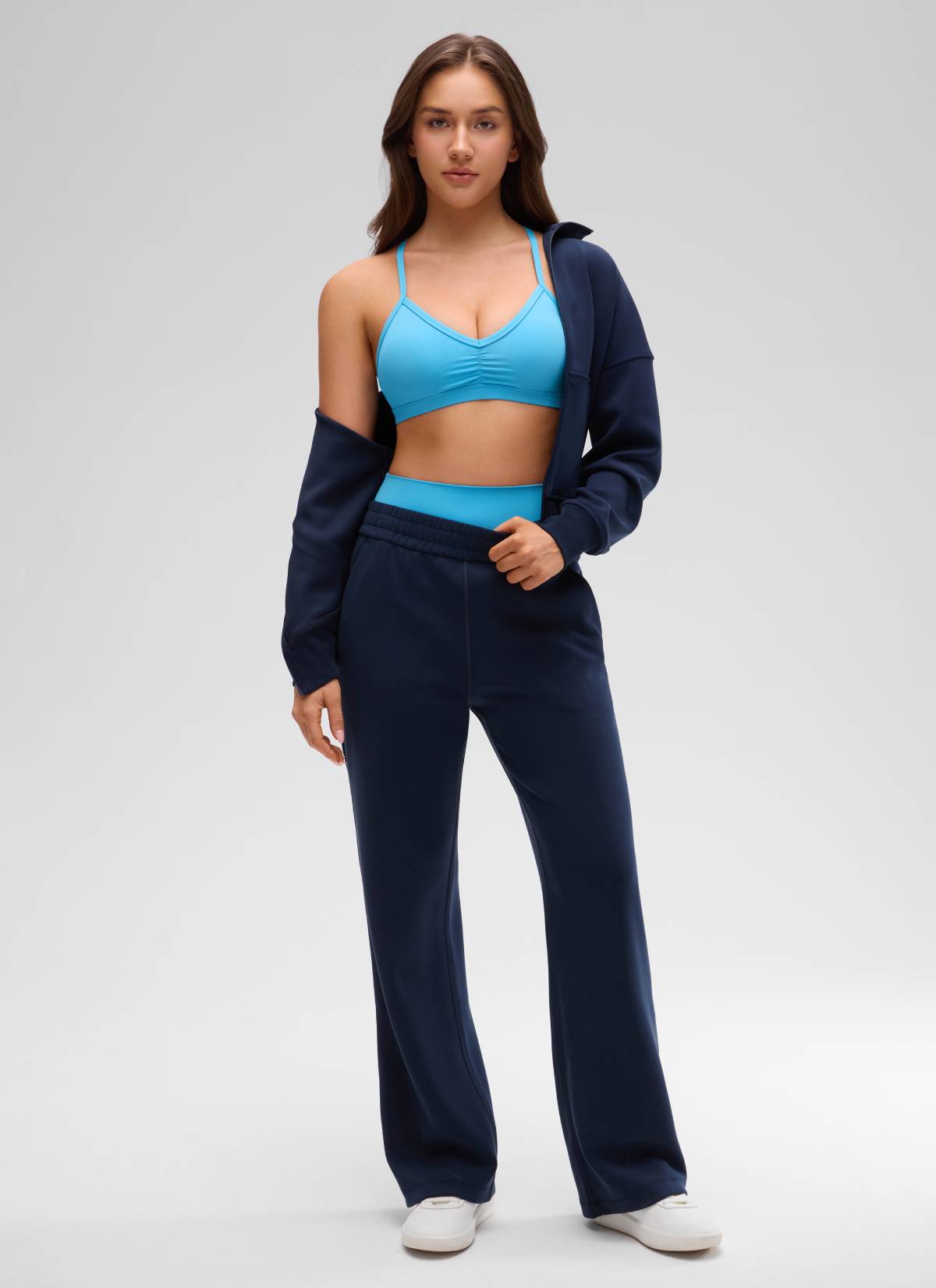 CRZ YOGA Sujetador Deportivo con Acolchado y Ruched en V para Mujer Kayak Azul