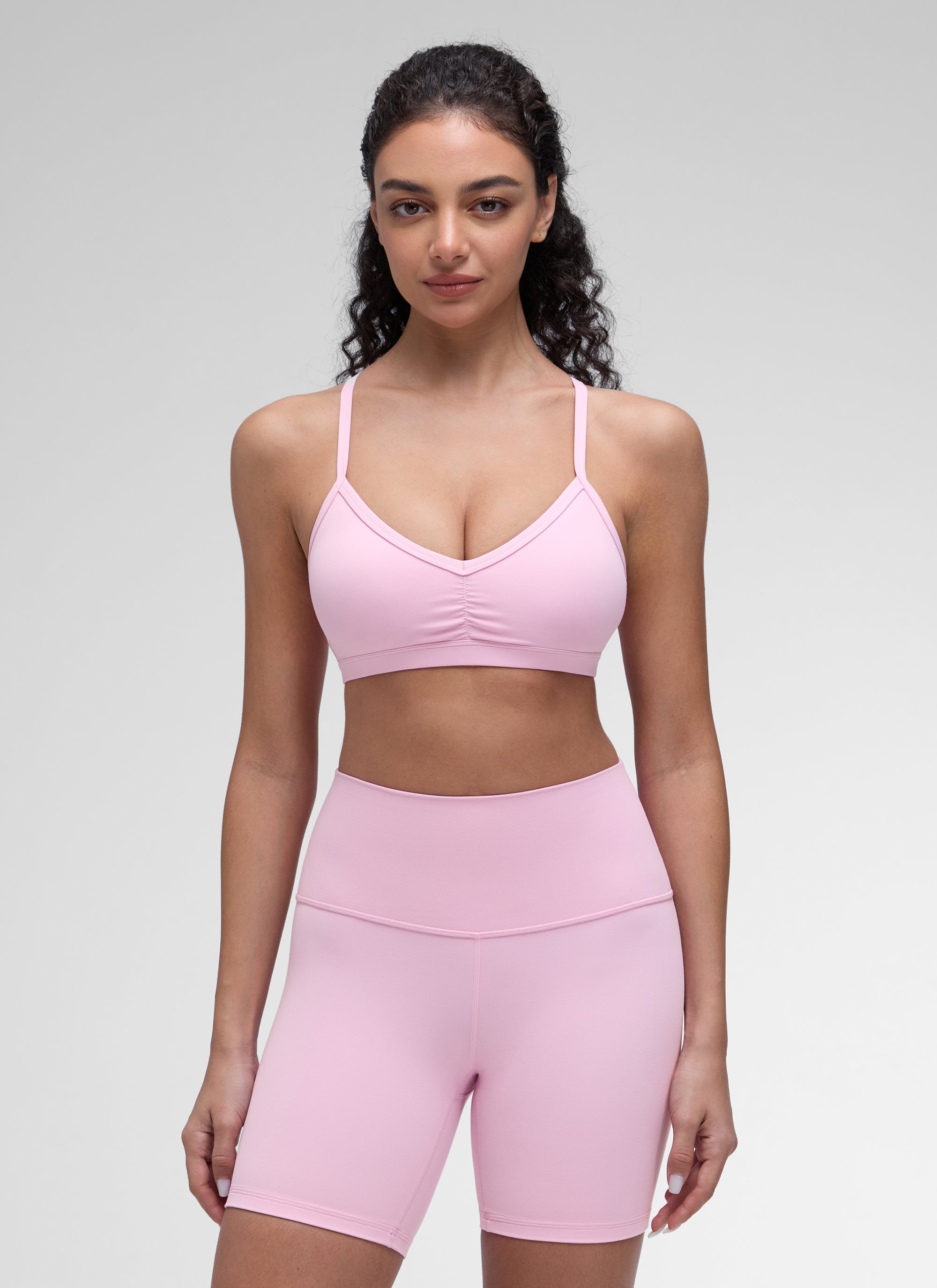 CRZ YOGA Sujetador Deportivo con Acolchado y Ruched en V para Mujer Vita Rosa