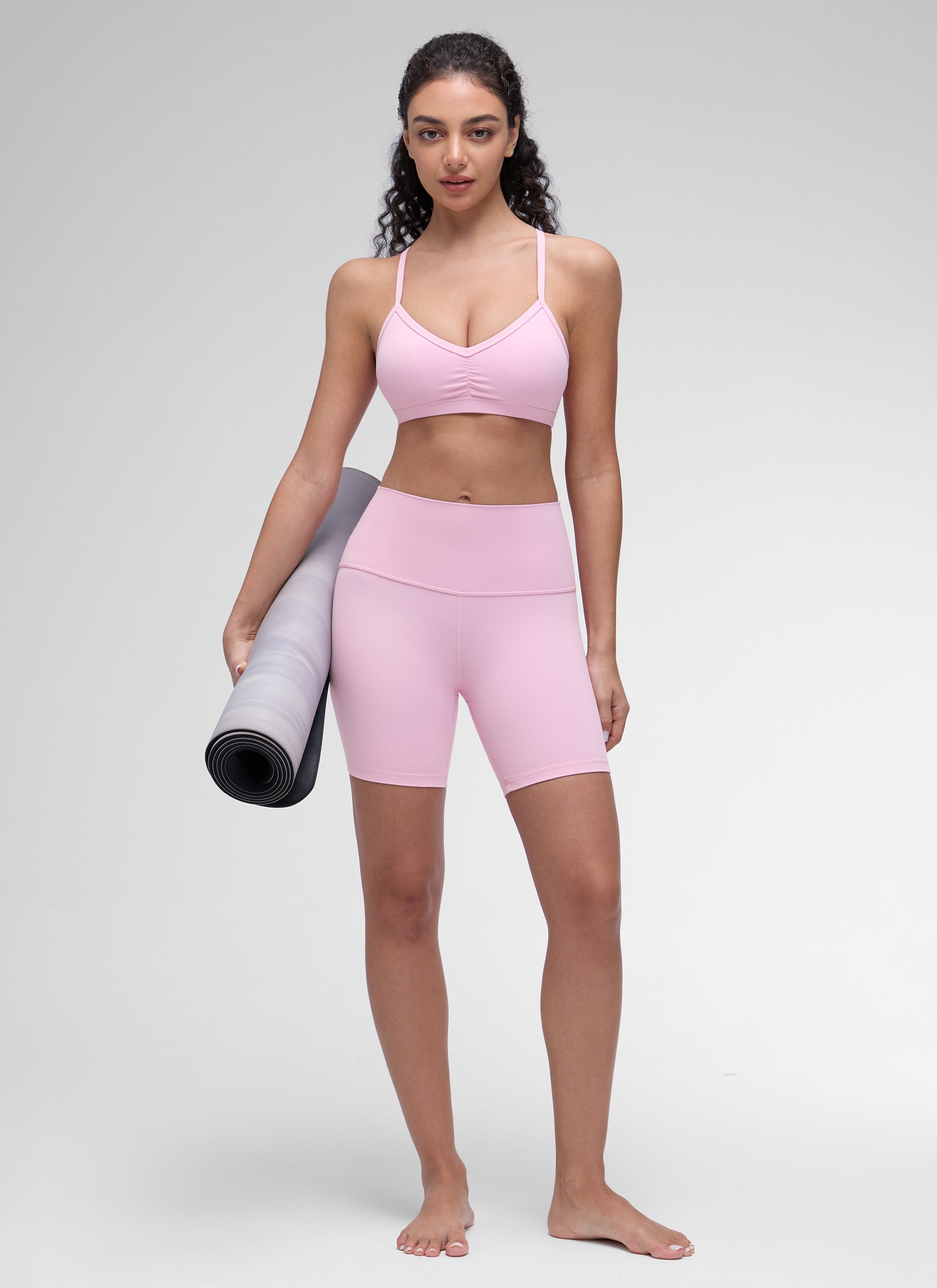 CRZ YOGA Sujetador Deportivo con Acolchado y Ruched en V para Mujer Vita Rosa