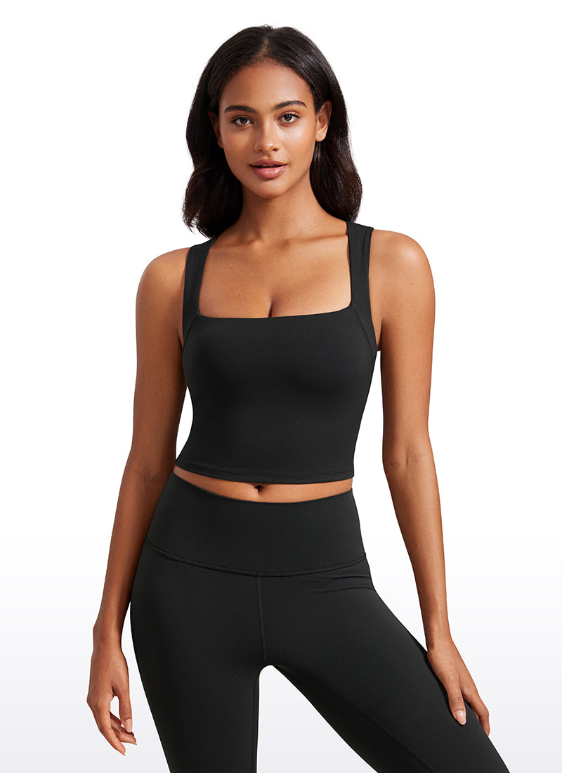 CRZ YOGA Butterluxe Mujer con Sujetador Incorporado y Escote Cuadrado Negro