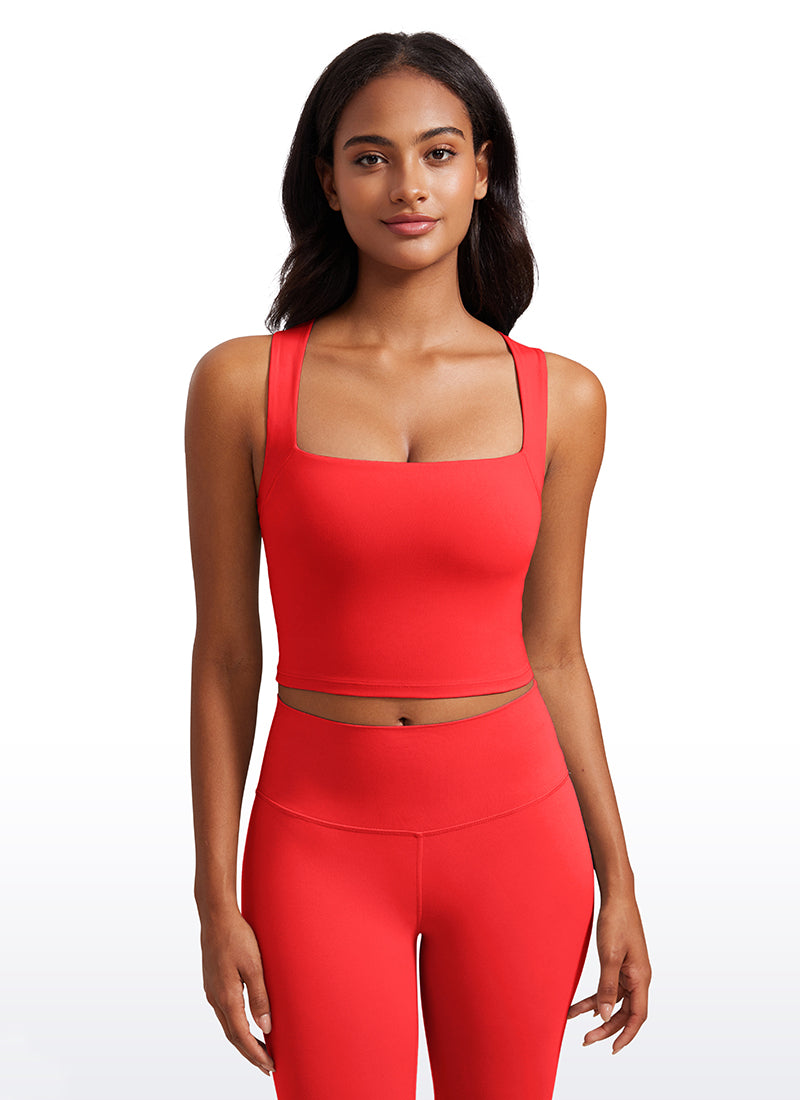 CRZ YOGA Butterluxe Mujer con Sujetador Incorporado y Escote Cuadrado Rojo Profundo