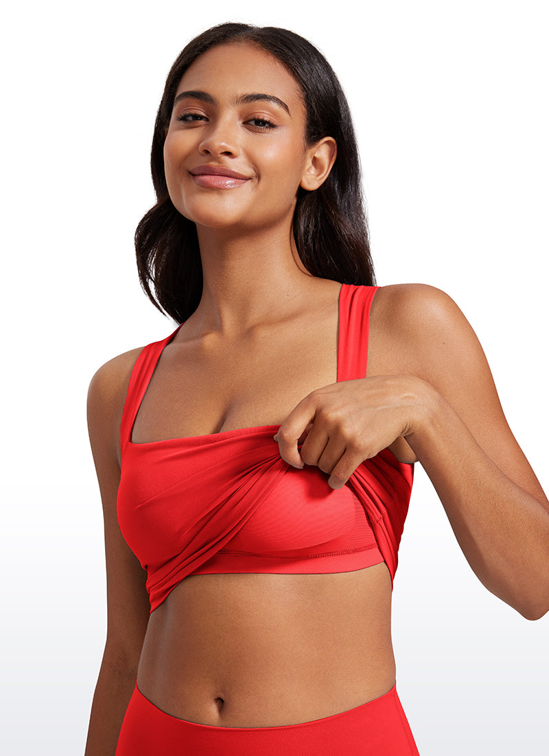 CRZ YOGA Butterluxe Mujer con Sujetador Incorporado y Escote Cuadrado Rojo Profundo