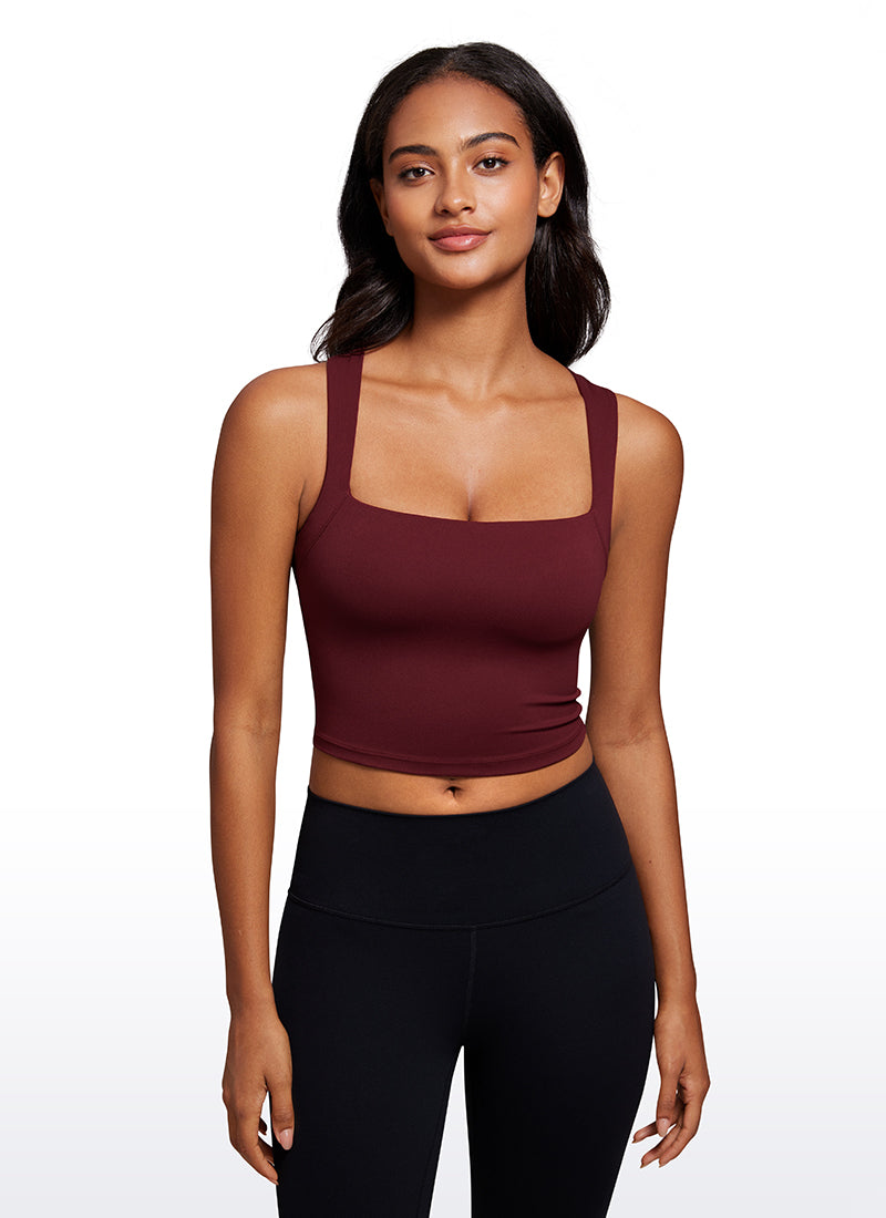 CRZ YOGA Butterluxe Mujer con Sujetador Incorporado y Escote Cuadrado Merlot Rojo