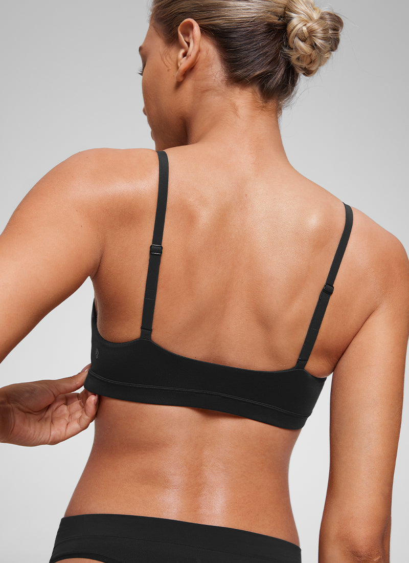 CRZ YOGA Brasier Softhold Mujer Sin Aros Escote Redondo Ajustable Diario Negro