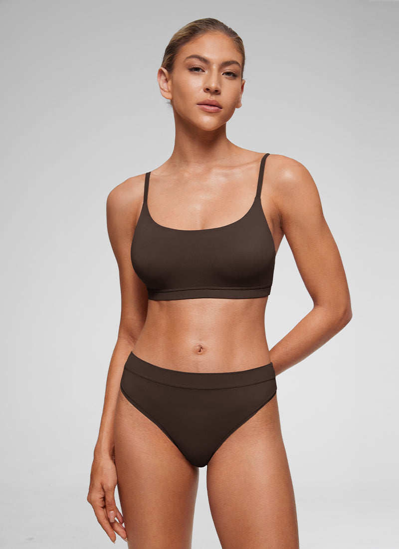 CRZ YOGA Brasier Softhold Mujer Sin Aros Escote Redondo Ajustable Diario Marrón Fudge Caliente