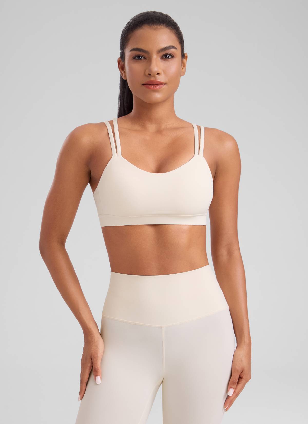 CRZ YOGA Sujetador Mujer Yoga Butterluxe Copa Moldeada Tirantes V Albaricoque blanco