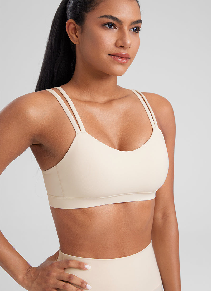 CRZ YOGA Sujetador Mujer Yoga Butterluxe Copa Moldeada Tirantes V Albaricoque blanco