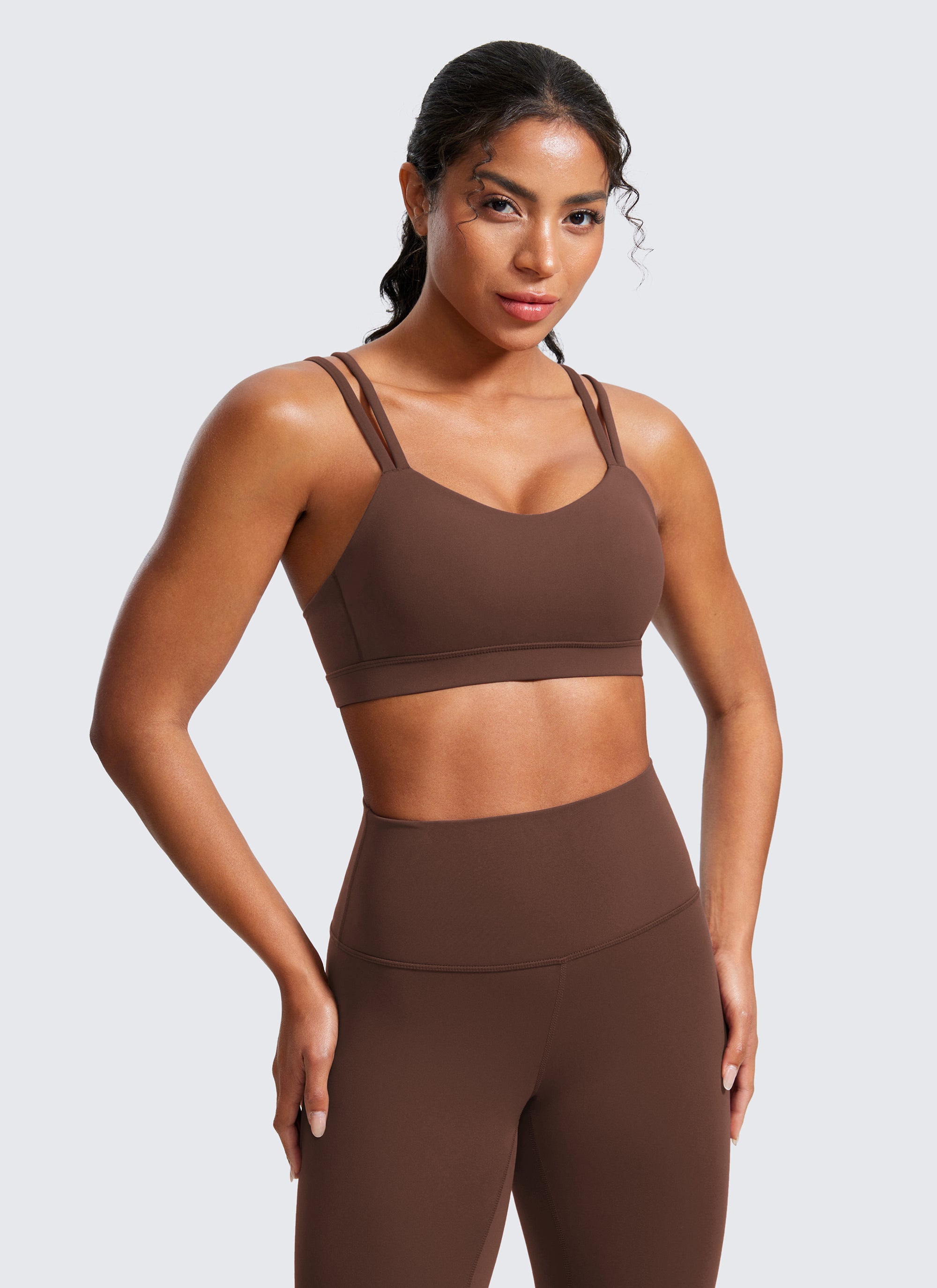 CRZ YOGA Sujetador Mujer Yoga Butterluxe Copa Moldeada Tirantes V Café Morena
