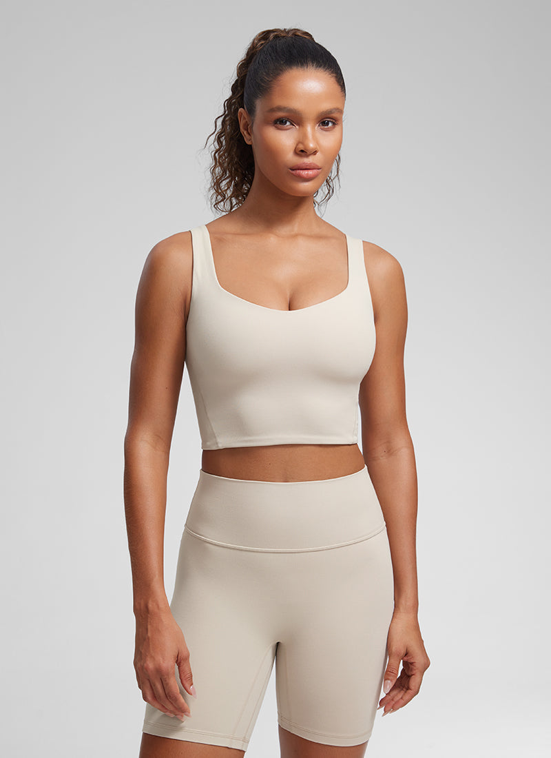 CRZ YOGA  Butterluxe Sujetador de Copa para Mujer con Cuello en V Bronceado Mojave